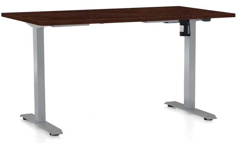 Výškovo nastaviteľný stôl OfficeTech A, 120 x 80 cm, sivá podnož, wenge