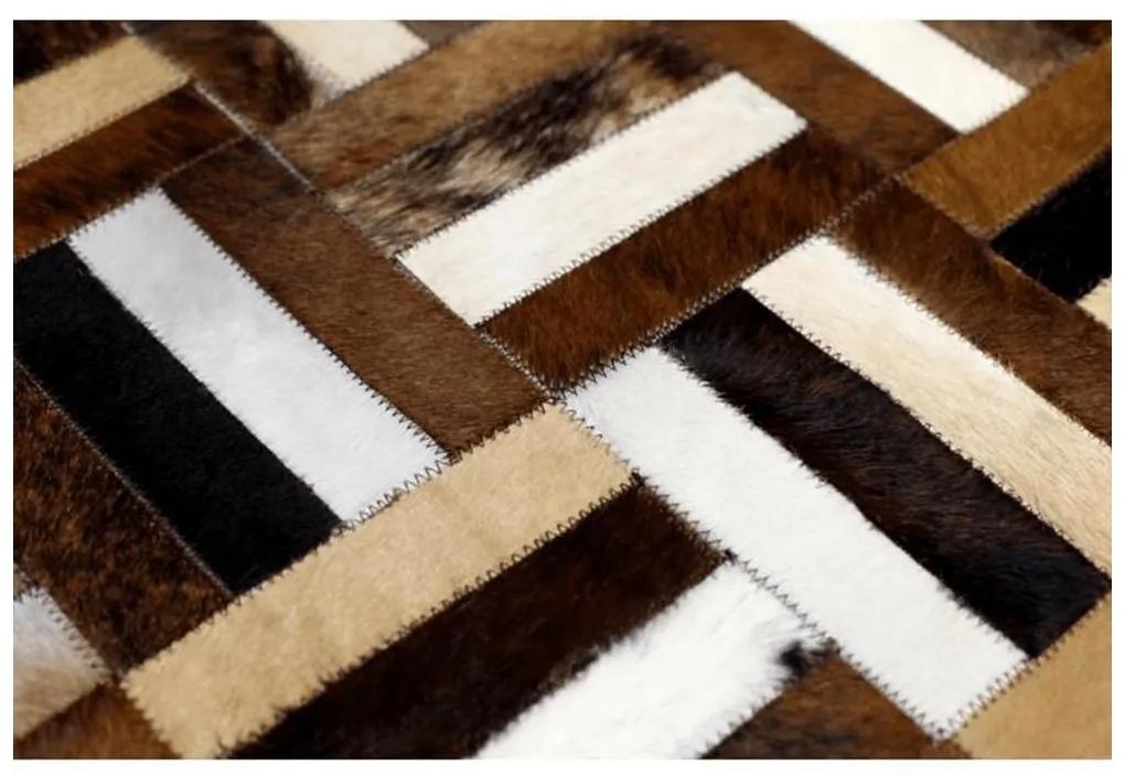 Tempo Kondela Luxusný kožený koberec, hnedá/čierna/béžová, patchwork, 140x200 , KOŽA TYP 2
