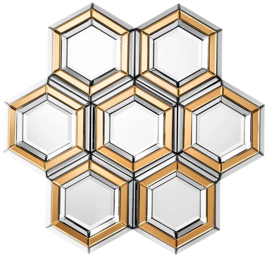 ARTEHOME Zrkadlo Rimini v tvare včelieho plastu a rámom v zlatej a striebornej farbe 100x103x7,5 cm