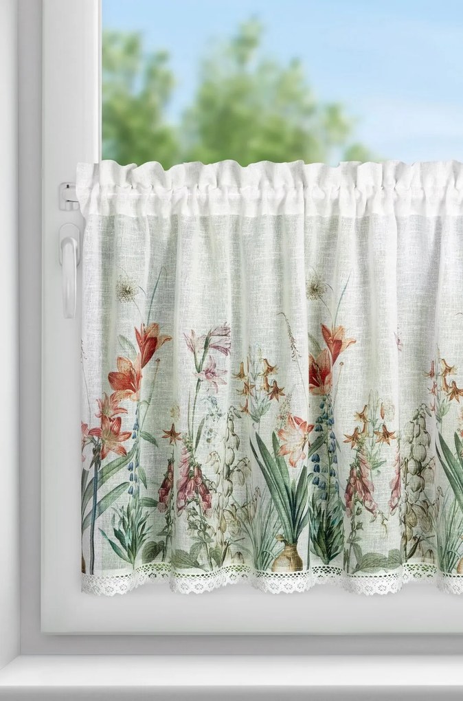 EUROFIRANY KRÁTKA ZÁCLONA NA PÁSKE NEMEZJA 150X60 CM KVETY
