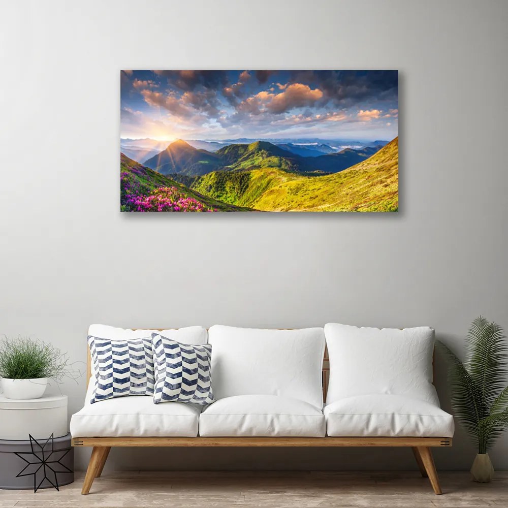 Obraz Canvas Hory slnko lúka krajina 140x70 cm