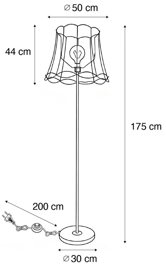 Retro stojaca lampa mosadz s rámom Granny čierny 45 cm - Kaso