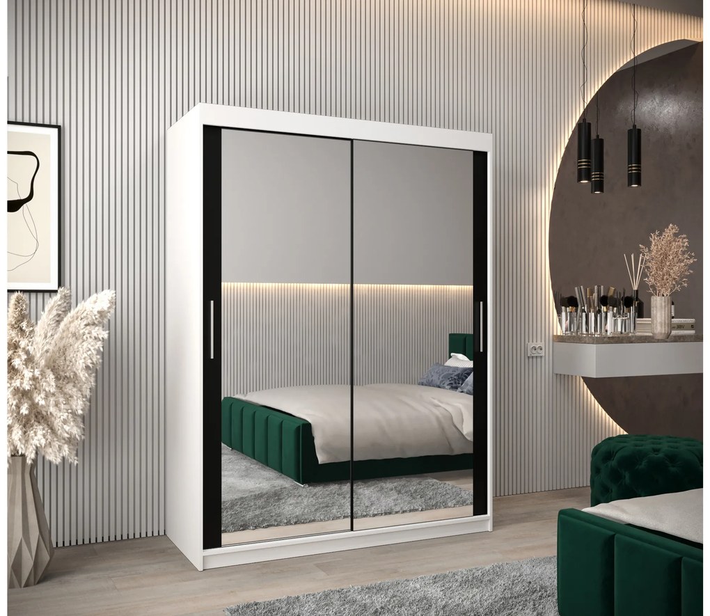 Šatníková skriňa 150 cm Toki 3 (Biela matná + Čierna matná). Akcia -20%. Vlastná spoľahlivá doprava až k Vám domov. 1065070