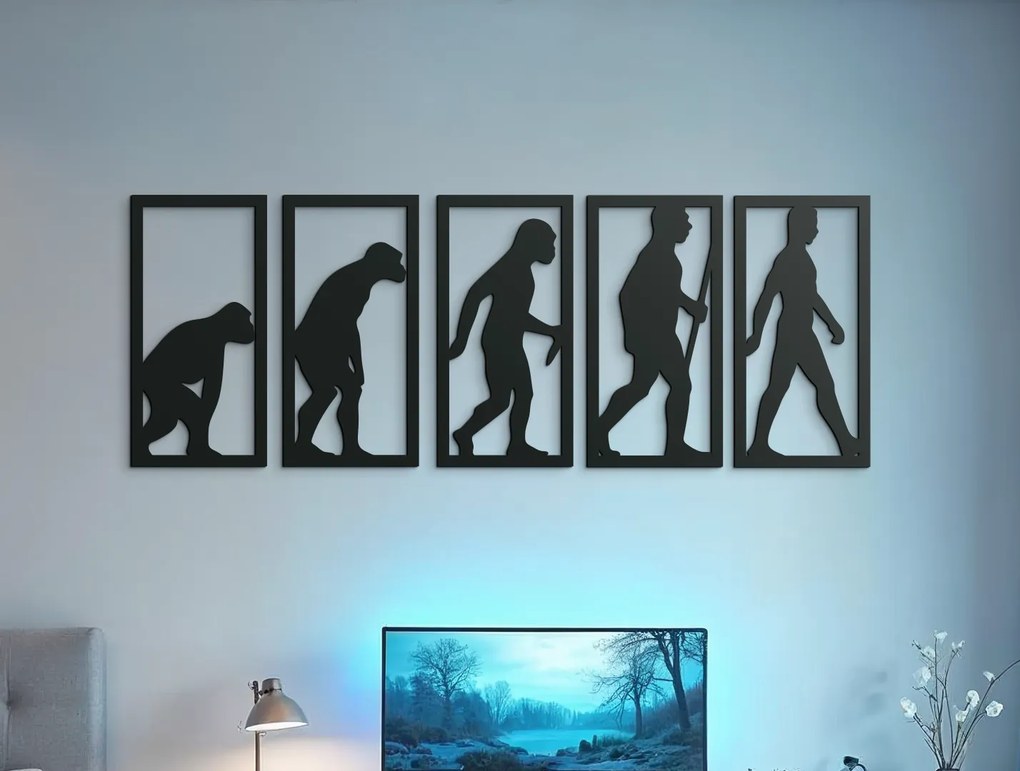 drevko Viacdielny obraz na stenu Evolúcia Rozmer obrazu: 37 x 100 cm, Farba dekorácie: Čierna