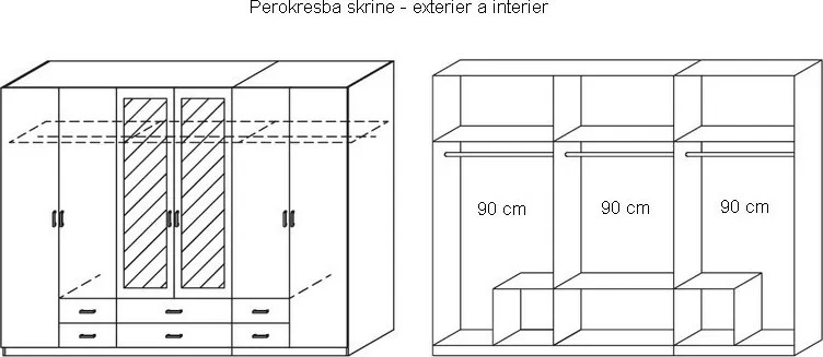 Šatníková skriňa Gamma, tmavo šedá/biela