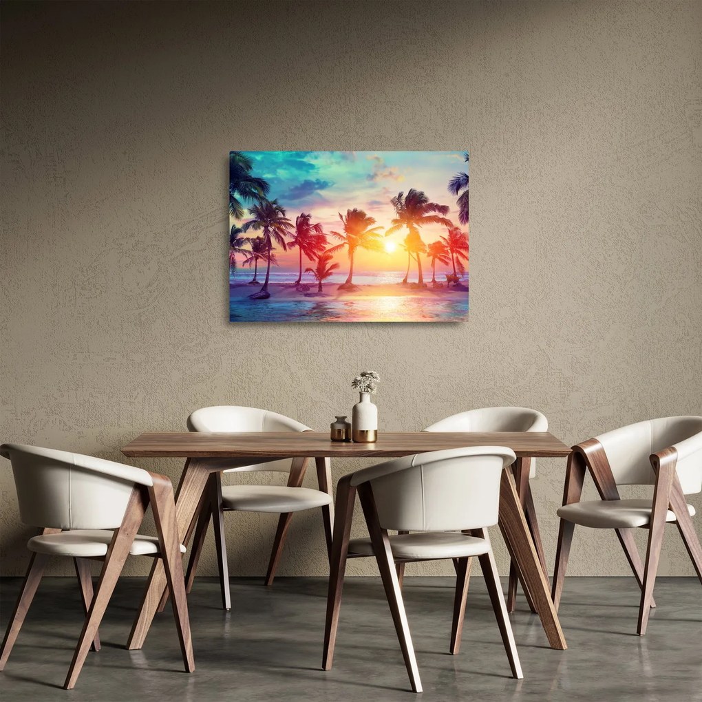 Sklenený obraz - Tropický západ slnka (70x50 cm)