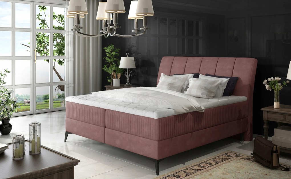 Manželská posteľ Boxspring 180 cm Alberto (tmavoružová) (s matracmi)