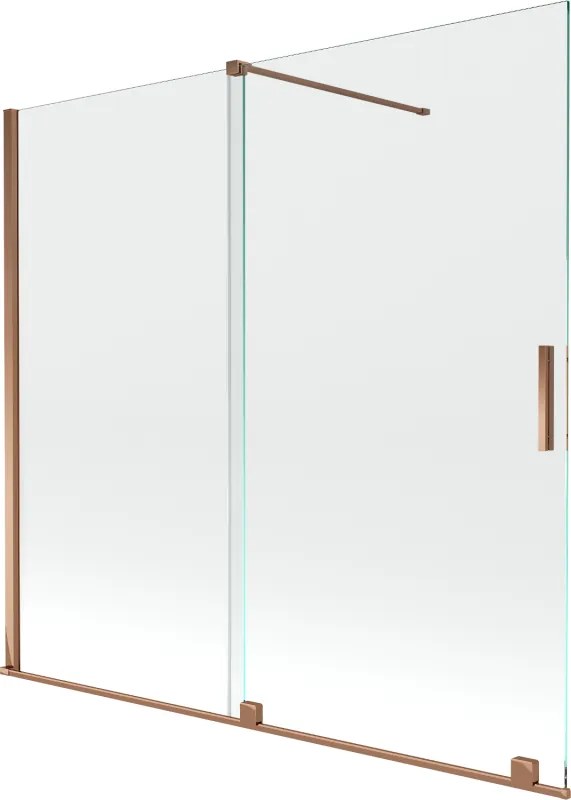 Mexen Velar, 2-krídlová posuvná vaňová zástena 170 x 150 cm, 8mm číre sklo, ružové zlato, 896-170-000-01-60