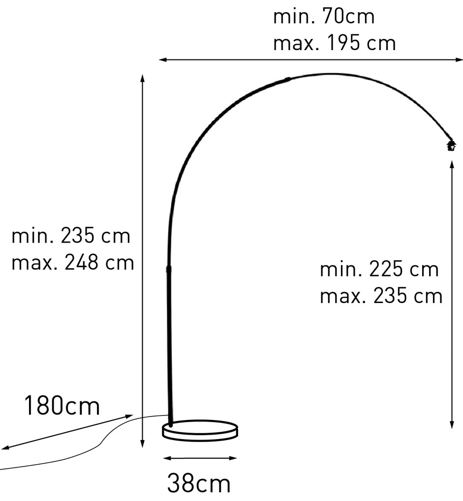 Moderná oblúková lampa čierna s bielym nastaviteľná bez tienidla - XXL