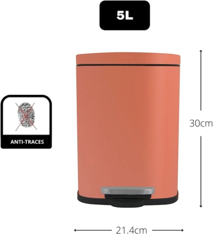 Nášľapný oceľový odpadkový kôš v terakotovej farbe 5 l Akira – Spirella