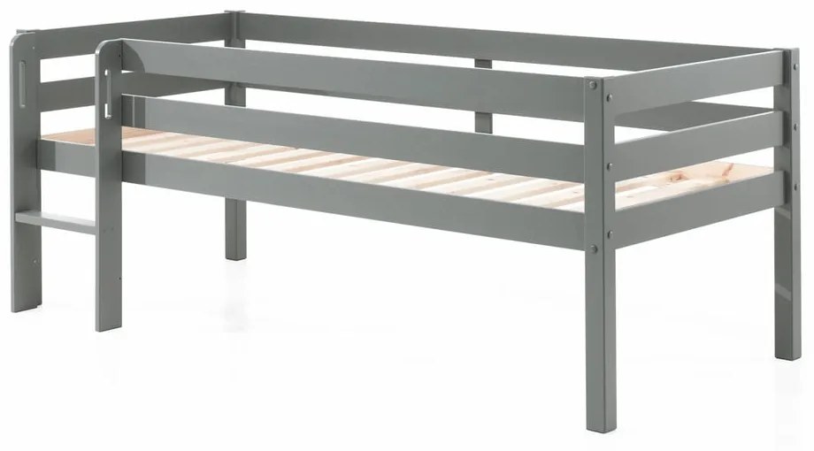 Sivá detská vyvýšená posteľ Vipack Pino, 90 x 200 cm