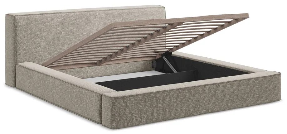 Čalúnená dvojlôžková posteľ taupe s úložným priestorom s roštom 180x200 cm Noho – Makamii