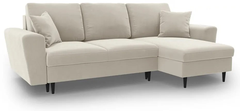 Béžová zamatová rozkladacia/s úložným priestorom rohová pohovka Kyoto – Cosmopolitan Design