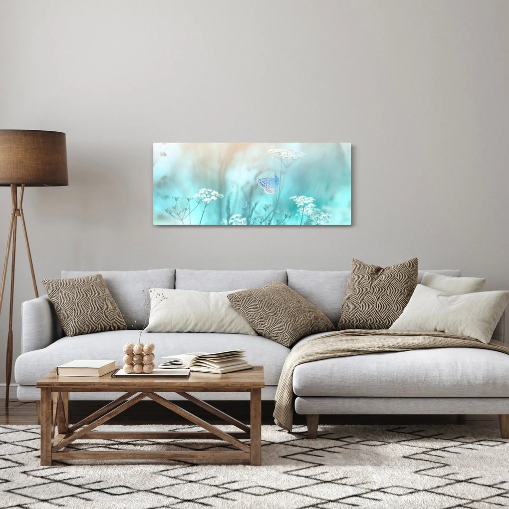 Obraz - Motýlik v modrom (120x50 cm)