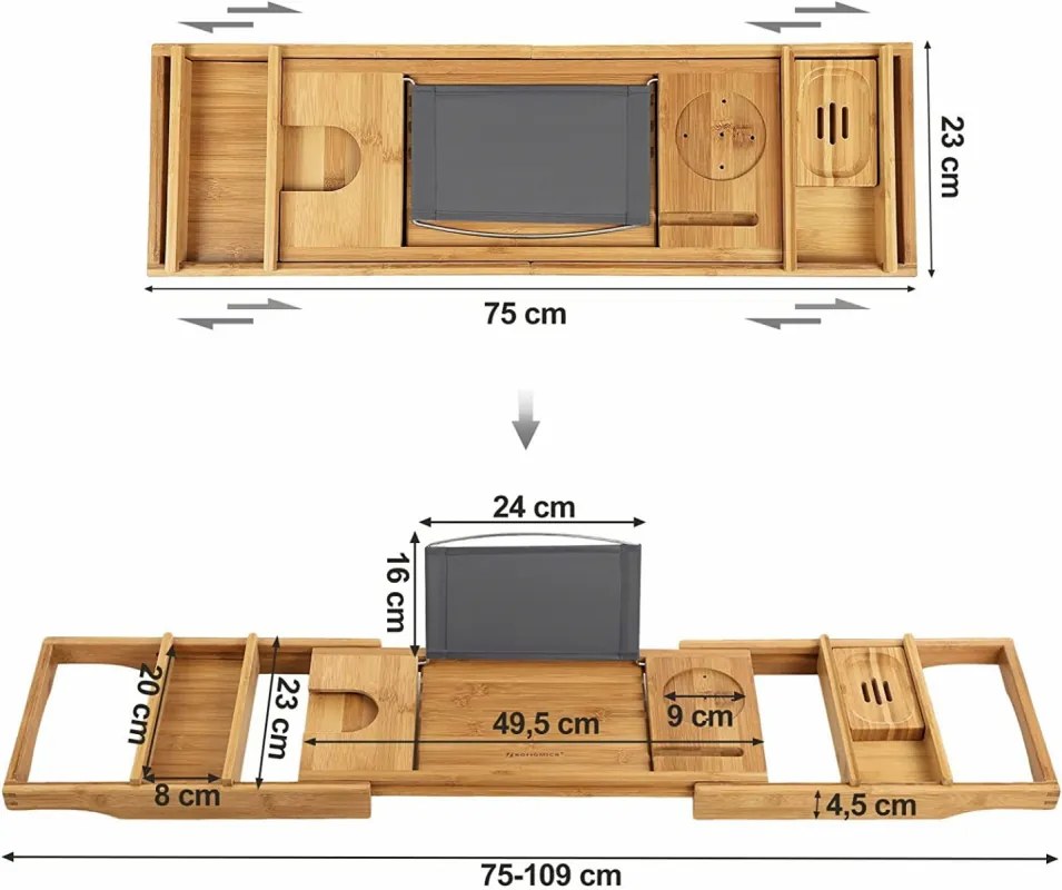 Songmics Bambusová polička do vane 109 cm