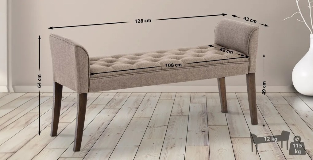 Lavica Cleopatra Chaiselongue látka, nohy antik tmavé - Sivo-hnedá (Taupe)