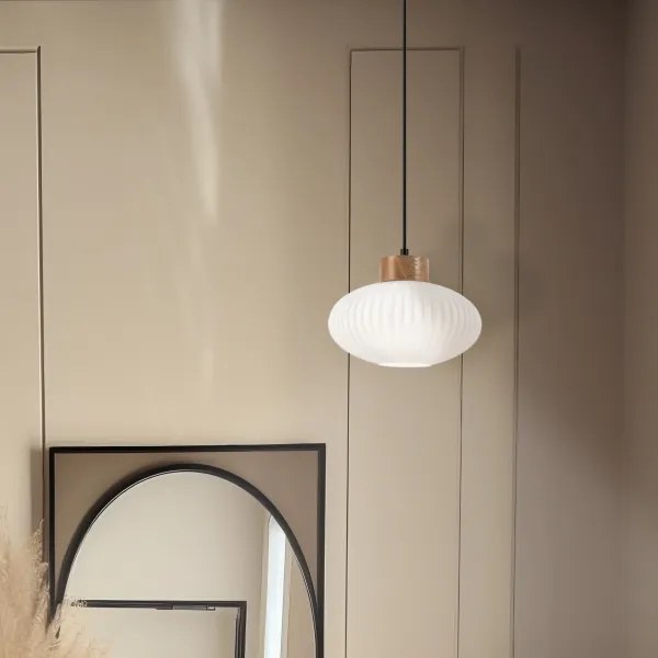 Luster na lanku HARMONY 1xE27/15W/230V pr. 25 cm biela/dub