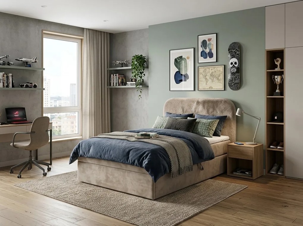 Čalúnená posteľ boxspring FORENA 90x200 cm béžová Matrac: Bonell pružinová matrac