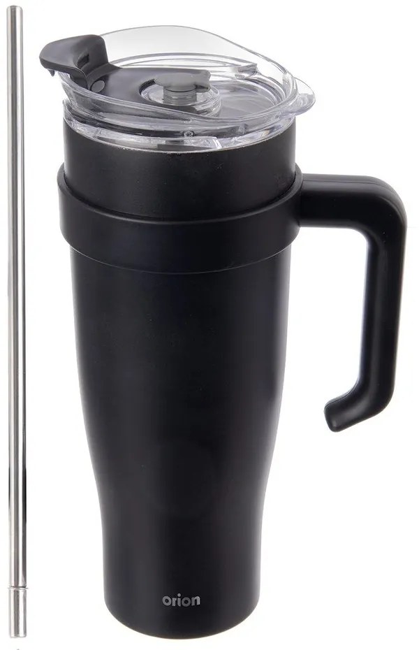 Čierny termo hrnček so slamkou 1,2 l Termo – Orion