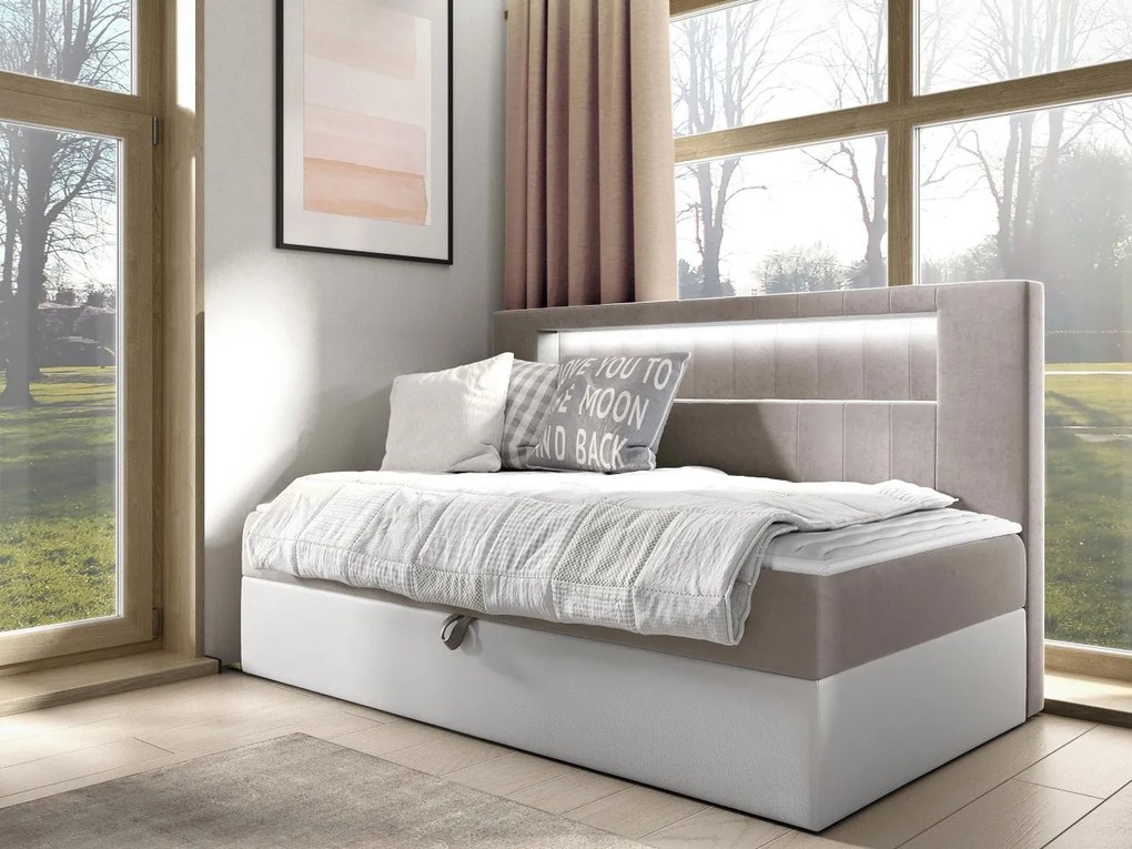Kontinentálna jednolôžková posteľ Junior Ribezo 2, Rozmer postele: 80x200, Dostupné poťahy: ekokoža Soft 017 (biela) + Fresh 01