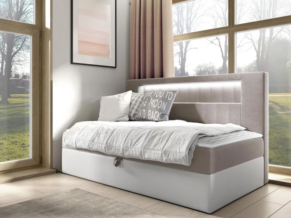 Kontinentálna jednolôžková posteľ Junior Ribezo 2, Rozmer postele: 80x200, Dostupné poťahy: ekokoža Soft 017 (biela) + Fresh 34