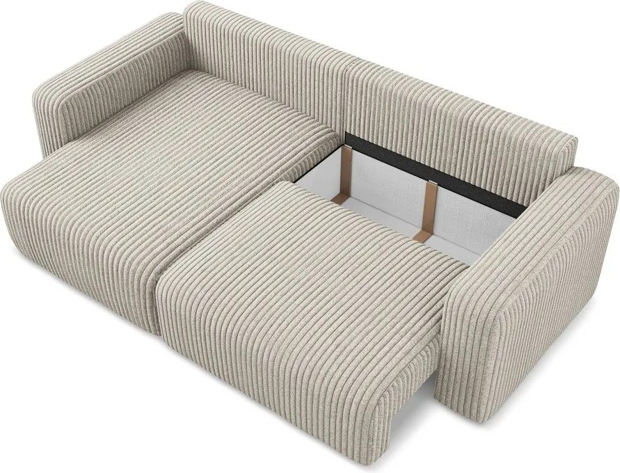 Béžová menčestrová rozkladacia/s úložným priestorom rohová pohovka (ľavý roh/s leňoškou) Kona – Makamii