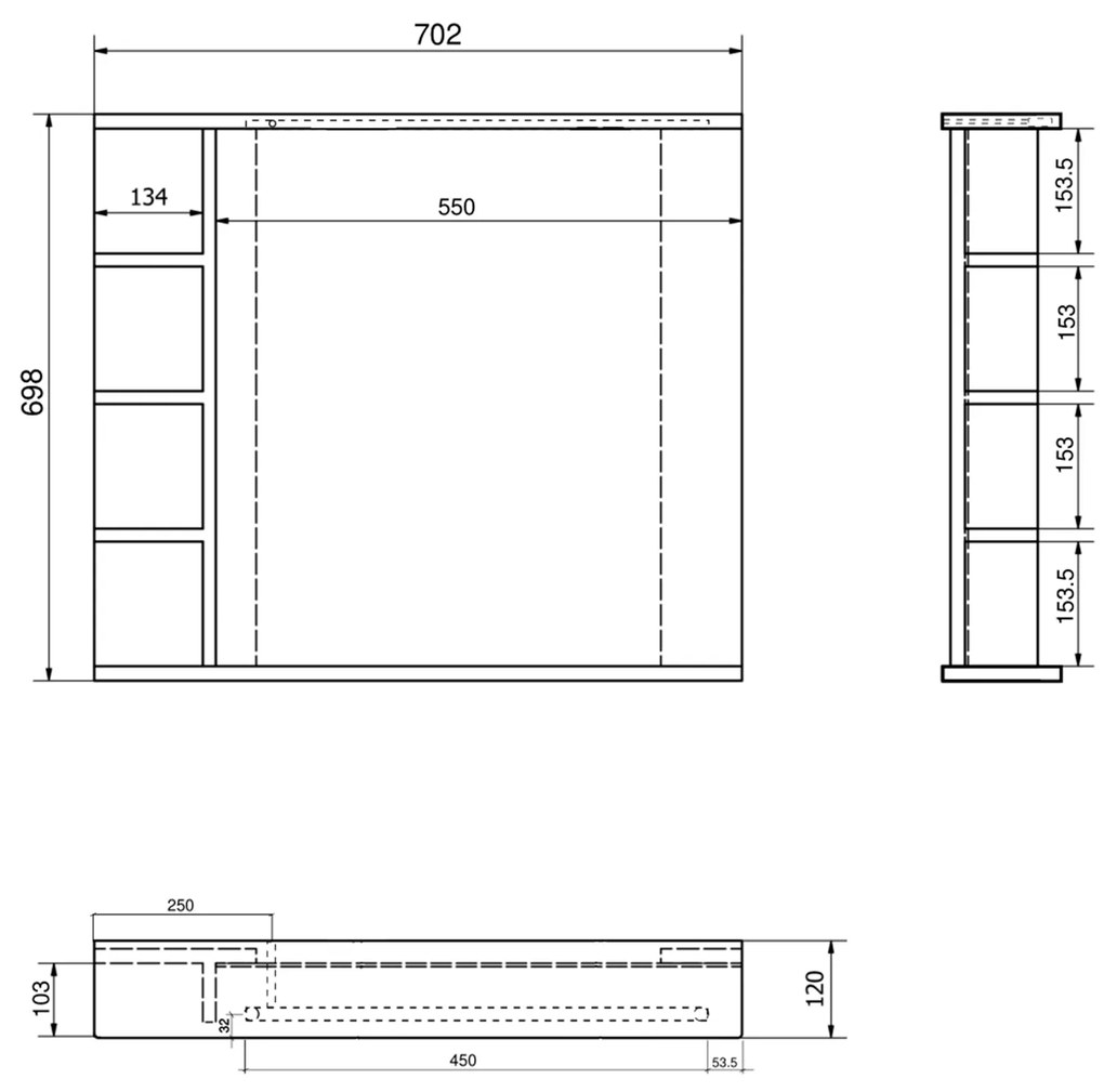Aqualine Aqualine, KORIN STRIP zrkadlo s LED osvetlením a poličkami 70x70x12cm, KO360S