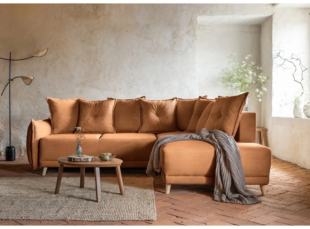 Menčestrová rozkladacia rohová pohovka v tehlovej farbe (pravý roh) Lazy Lukka – Miuform