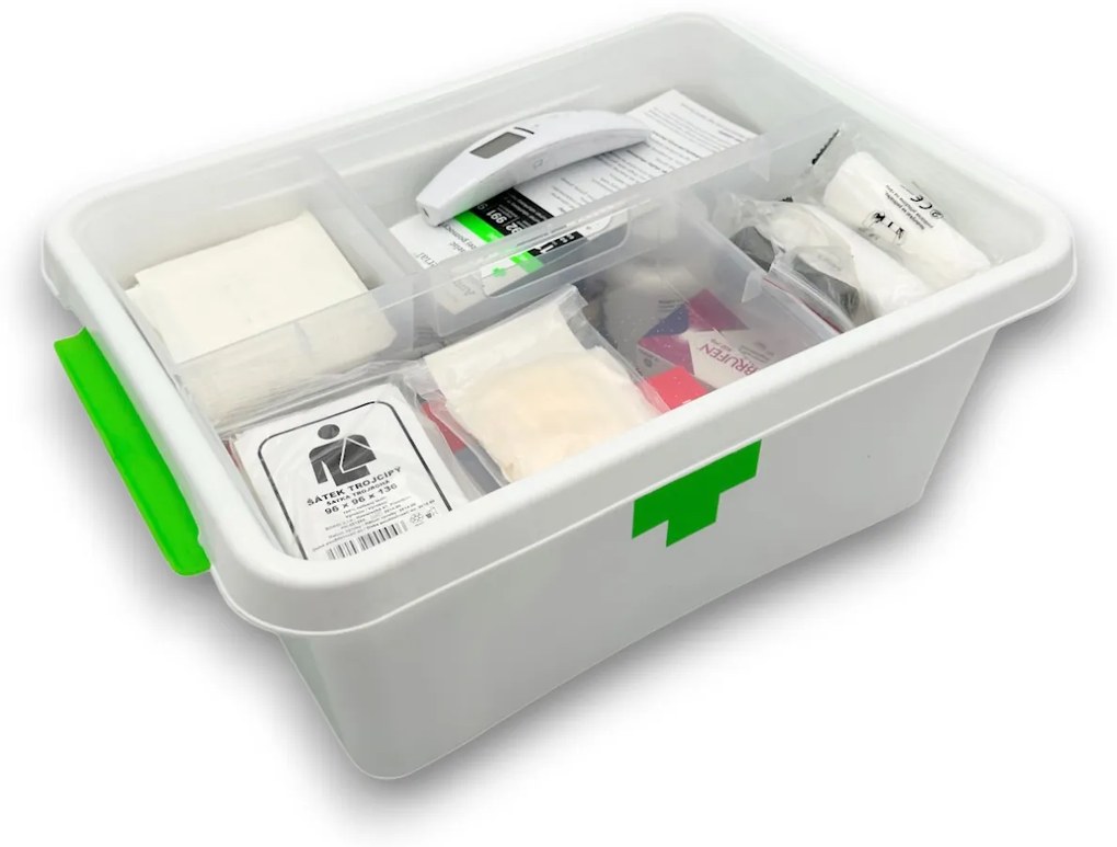 Lekárnička, úložný box na lieky s vnoreným organizérom, 2v1, s rukoväťou, antibakteriálna, 12,5 l