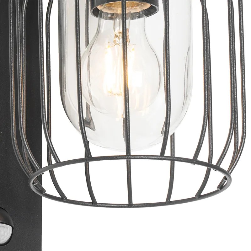 Moderná vonkajšia nástenná lampa čierna IP44 s pohybovým senzorom - Luc