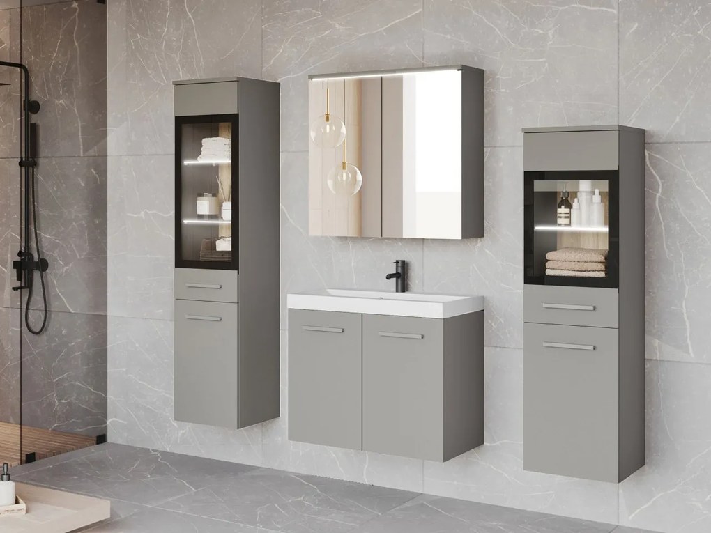 Kúpeľňový nábytok Apogon II, Farby: sivé paládium, Sifón: bez sifónu, Osvetlenie: osvetlenie LED biele, Umývadlová batéria: Maro Blo 020M