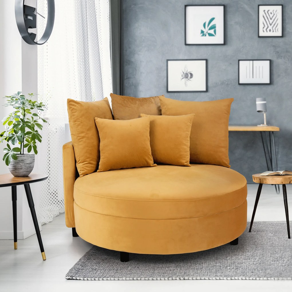Kondela Okrúhle kreslo, Velvet látka žltá, SALOTO