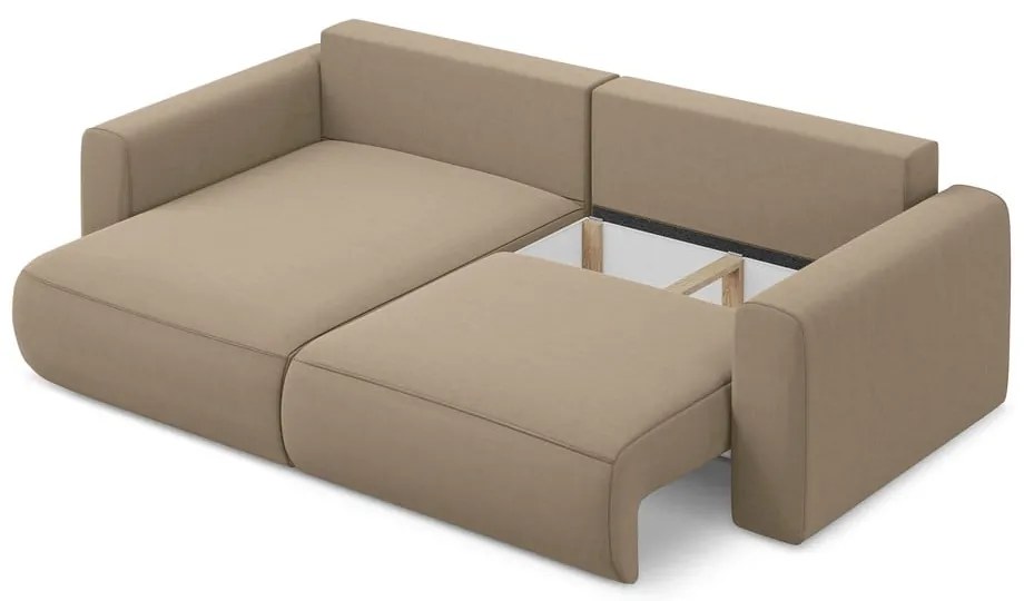 Svetlohnedá zamatová rozkladacia/s úložným priestorom rohová pohovka (ľavý roh/s leňoškou) Kapua – Makamii