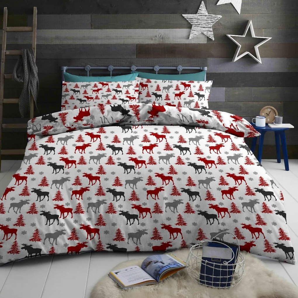Bavlnené obliečky CHRISTMAS MOOSE biele Rozmer obliečky: 2 ks 70 x 90 cm | 200 x 220 cm