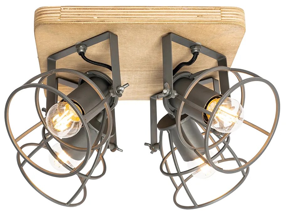 Priemyselné bodové svetlo drevo s tmavosivou nastaviteľnou 4-svetlo - Arthur