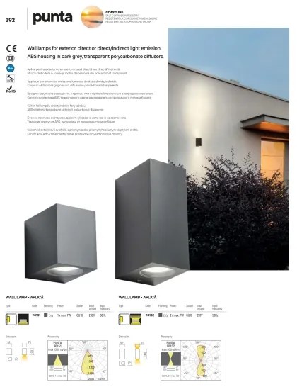 Redo 90152 - Vonkajšie nástenné svietidlo PUNTA 2xGU10/7W/230V IP44