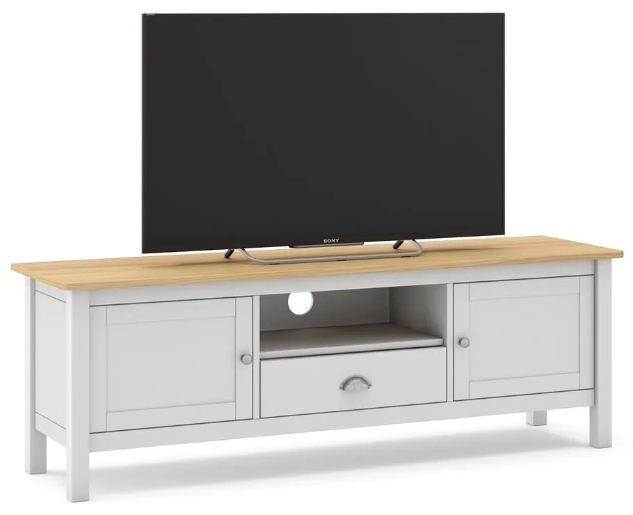 Biely/prírodný TV stolík z borovicového dreva 158x53 cm Misti – Marckeric
