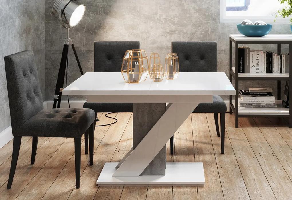 Jedálenský stôl MEVA, 80x75x80, biela lesk/betón