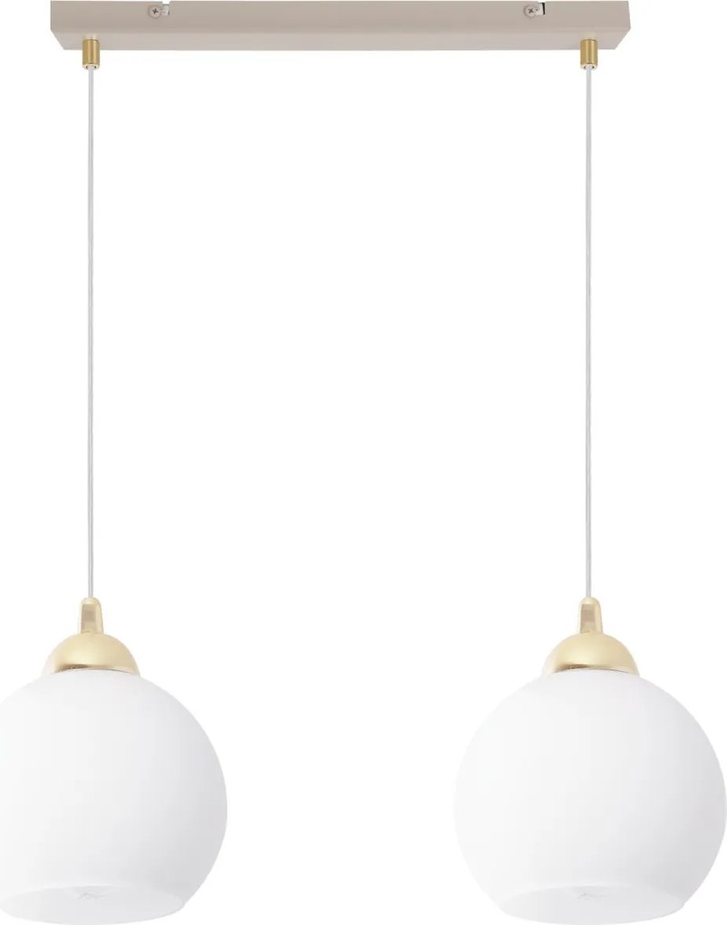 Závesné svietidlo Eliza, 2x biele sklenené tienidlo, g/be