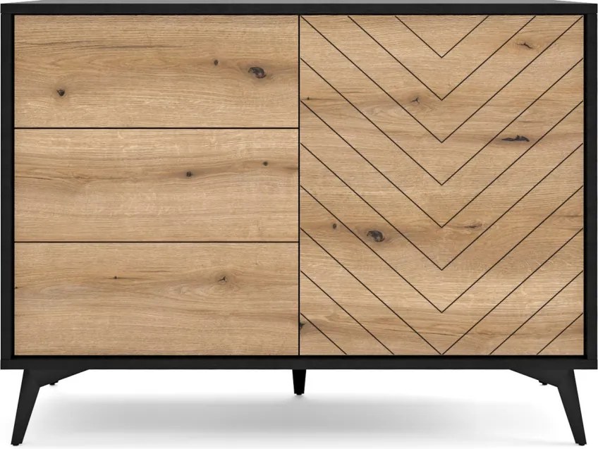 Úložná komoda so zásuvkami Diamond, čierna/dub