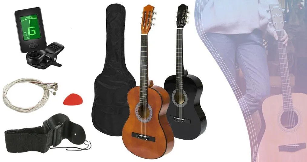 Akustický gitarový set pre začiatočníkov s ladičkou navyše, 2 farebné prevedenia, čierny