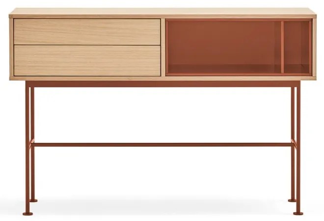 Tehlovočervený konzolový stolík v dubovom dekore Teulat Yoko