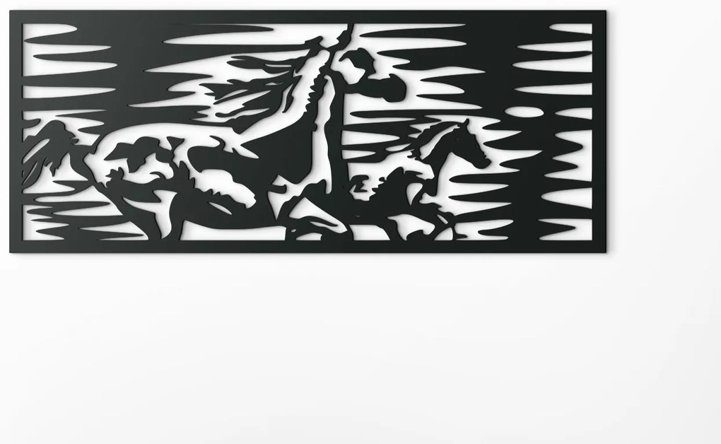 drevko Drevený obraz na stenu Cválajúce kone Rozmer obrazu: 18 x 44,5 cm, Farba dekorácie: Čierna