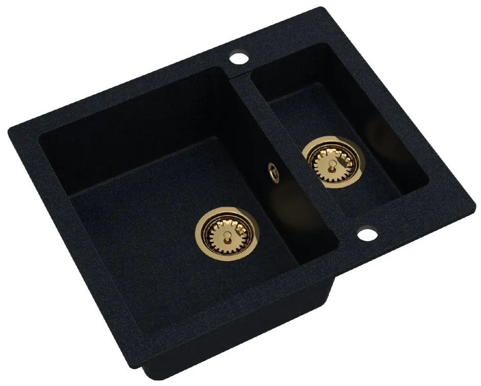 Sink Quality Ferrum, kuchynský granitový drez 605x495x210 mm + zlatý sifón, čierna škvrnitá-BROCADE, SKQ-FER.B.5KBO.XG