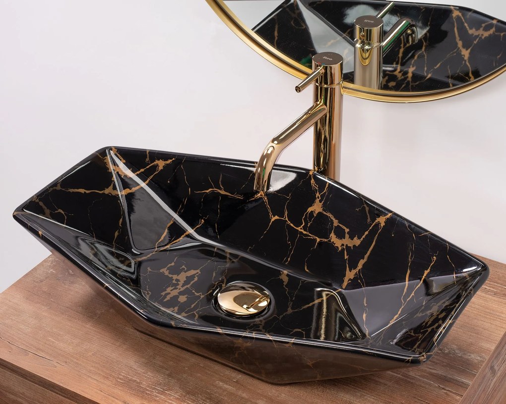 Rea Vegas Marble Black umývadlo, 57 x 37 cm, čierna lesklá, REA-U5603