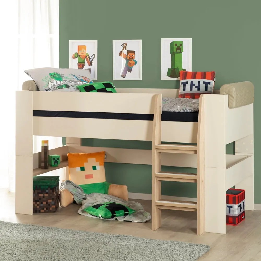 Béžová vyvýšená detská posteľ bez roštu 90x200 cm Loft – Roba