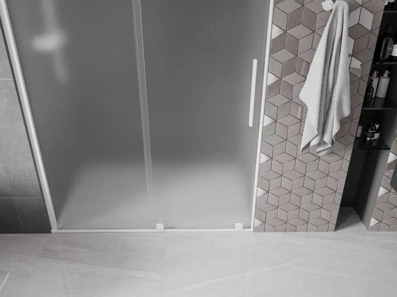 Mexen Velar, posuvné sprchové dvere do otvoru 150 cm, 8mm sklo námraza, biela matná, 871-150-000-31-20