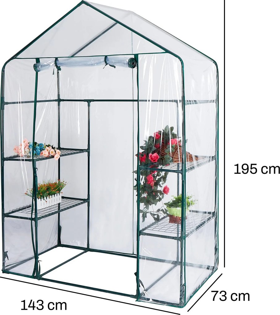 Mini fóliový skleník s policami BestBerg BBGH-195 / 143 × 73 × 195 cm / čierna/transparentná