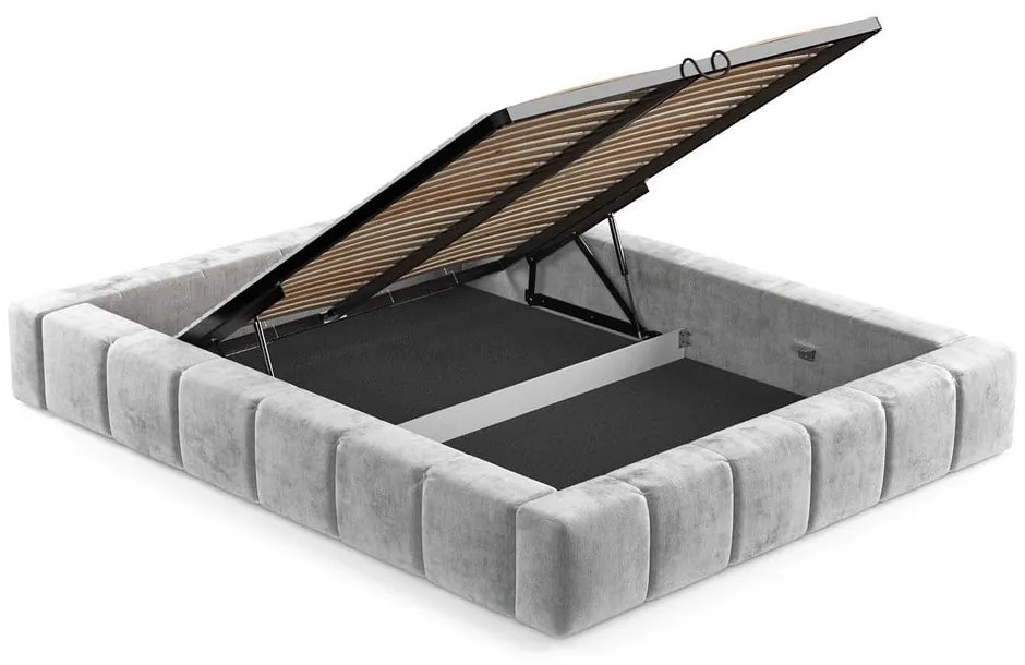 Svetlosivá čalúnená dvojlôžková posteľ s úložným priestorom s roštom 160x200 cm Aruba L – Maison de Rêve