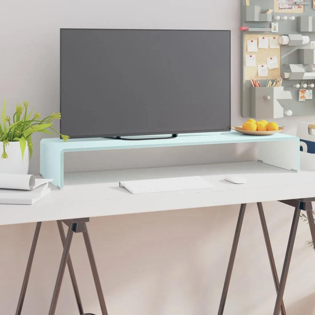 Sklenený TV stojan/stojan pod monitor, biely, 90x30x13 cm